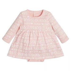 GUESS Baby Girls Allover Log Print Interlock Jersey Bodysuit Dress